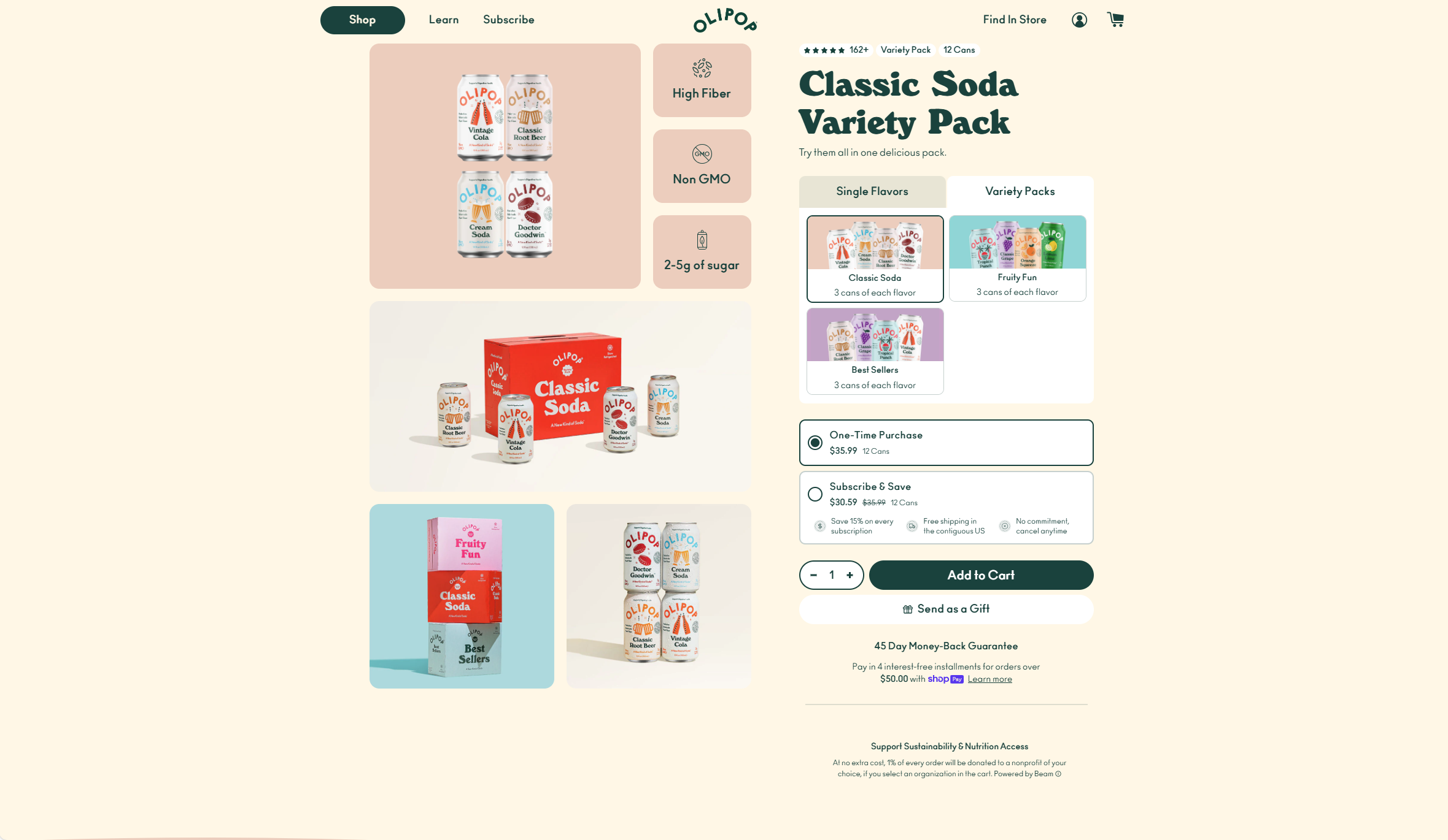 Olipop variety pack seling page